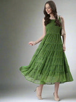 Thumbnail for Souchii Green Varlie Printed Tiered Dress – Flowy Fit & Flare