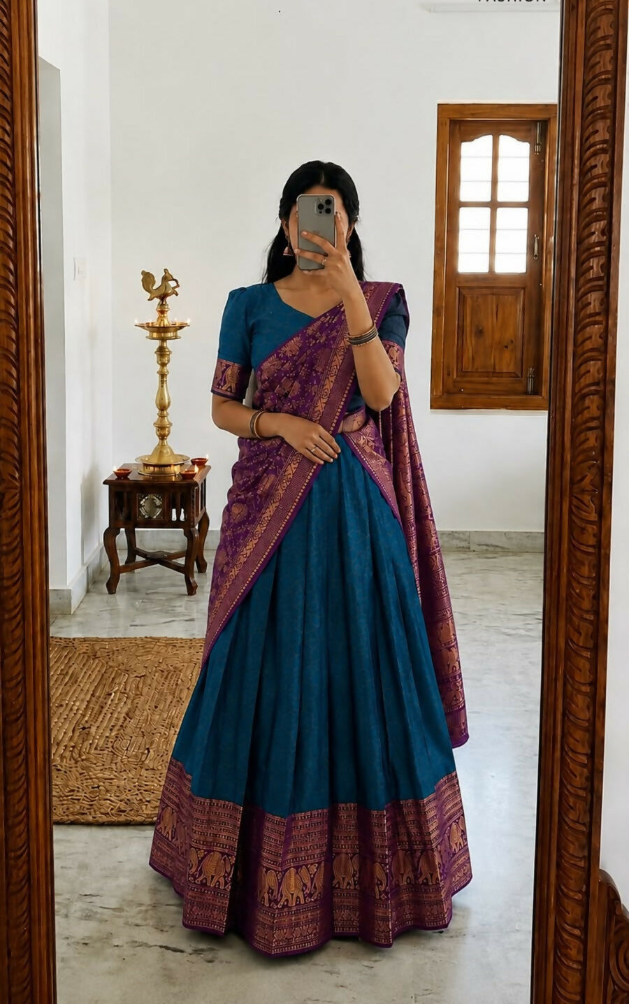 Teeya Creation Royal Blue Traditional Lehenga Choli Set Featuring Intricate Purple and Gold Zari Detailing - Dista