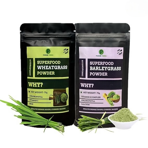 Poddar Farms Premium Wheatgrass Powder and Barley Grass Powder Combo