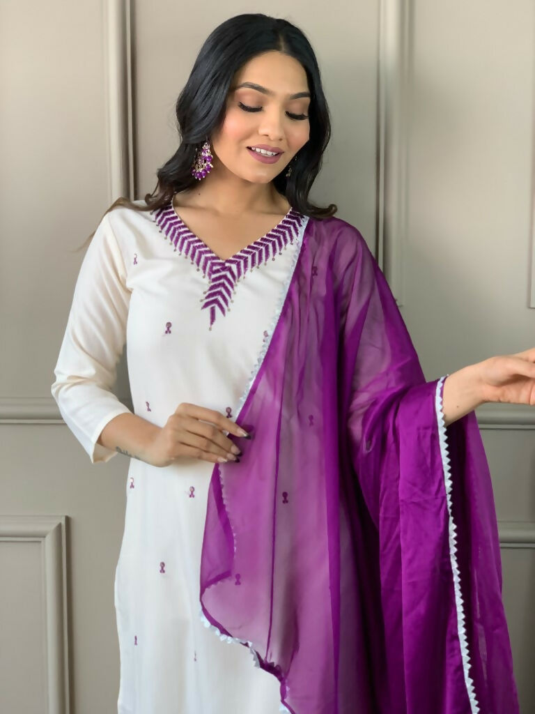 Partywear Designer Ryon Slub Black Stitched Suit With Dupatta - Tanisha - Distacart