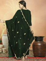 Thumbnail for Aastha Fashion Women's Green Velvet Cording with Resham Thread & Sequin Kurta with Trouser & Dupatta - Distacart