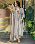 Thumbnail for The52 Grey Women's Gorgeous Chinon Viscose Fabric Embroidered Work Straight Kurta Pant and Dupatta Set - Distacart