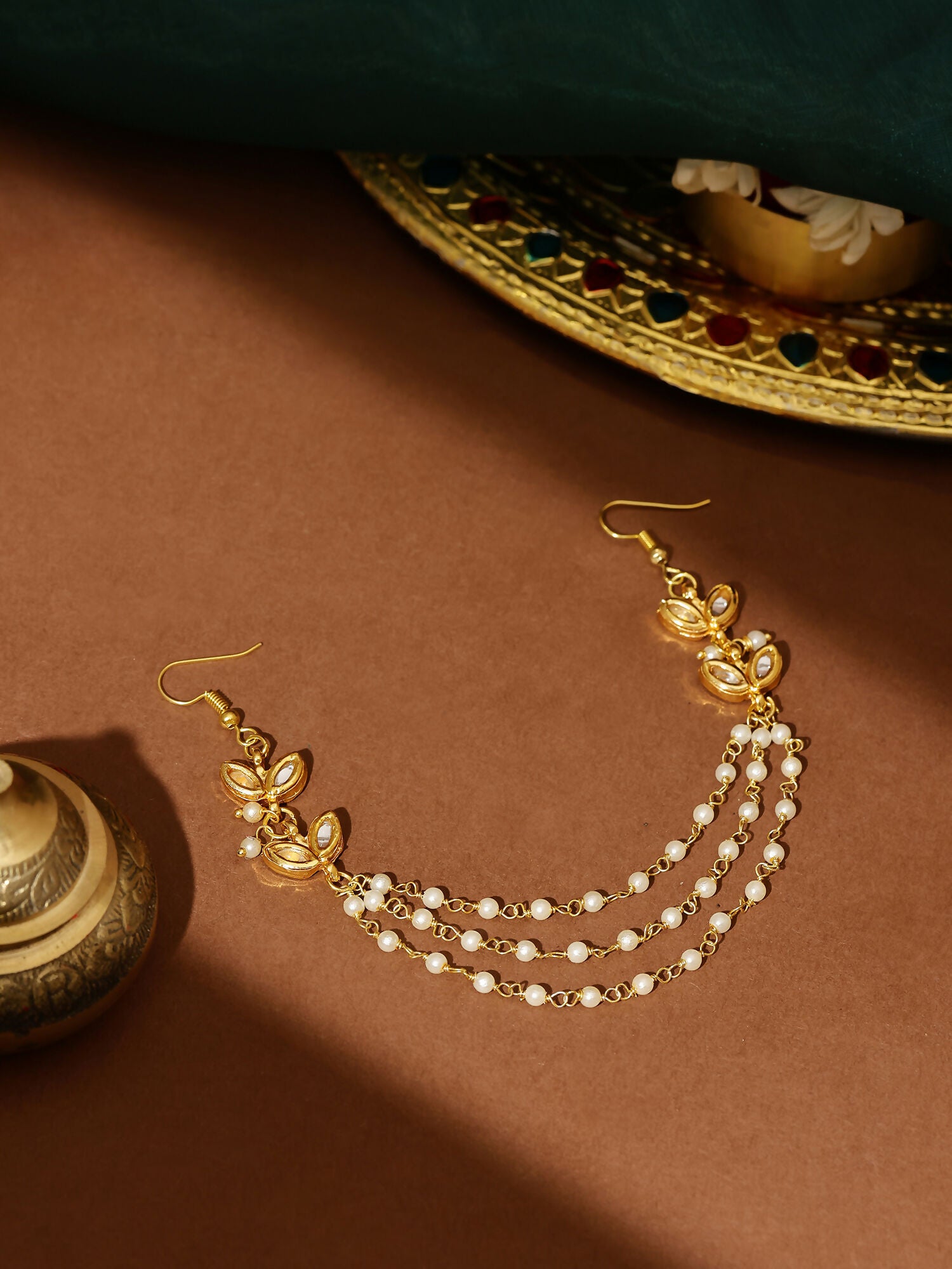 Ruby Raang Gold Kundan and Pearl Hair Jewelry