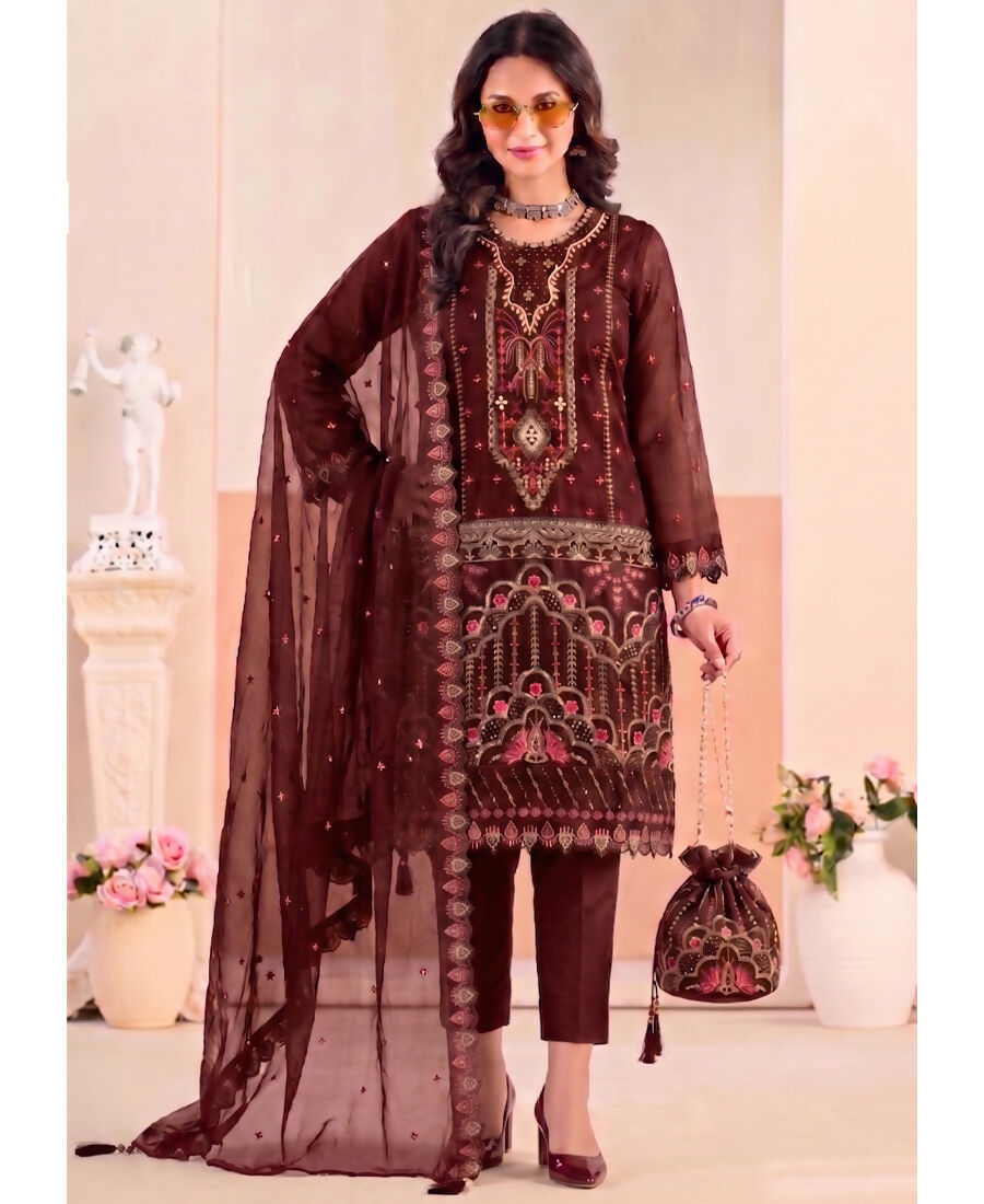 KC Red Pakistani Crunchy Silk Heavy Salwar Kameez For Women - Dista
