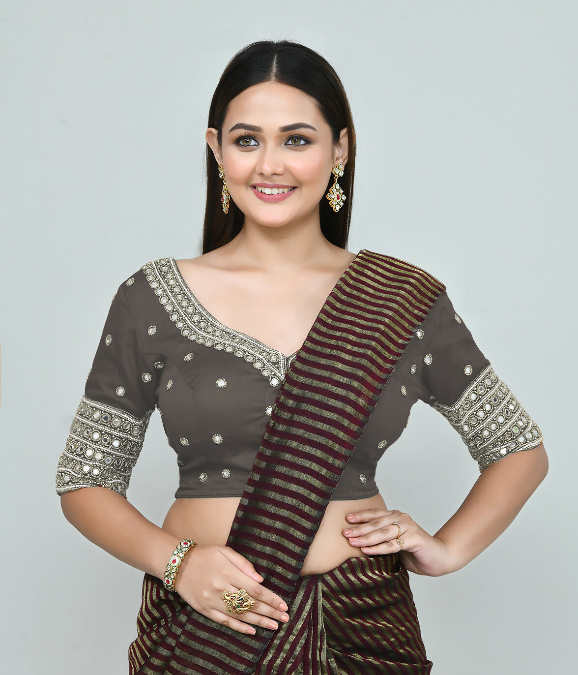 Joban Fashion Women's Grey Embroidered Stitched Blouse