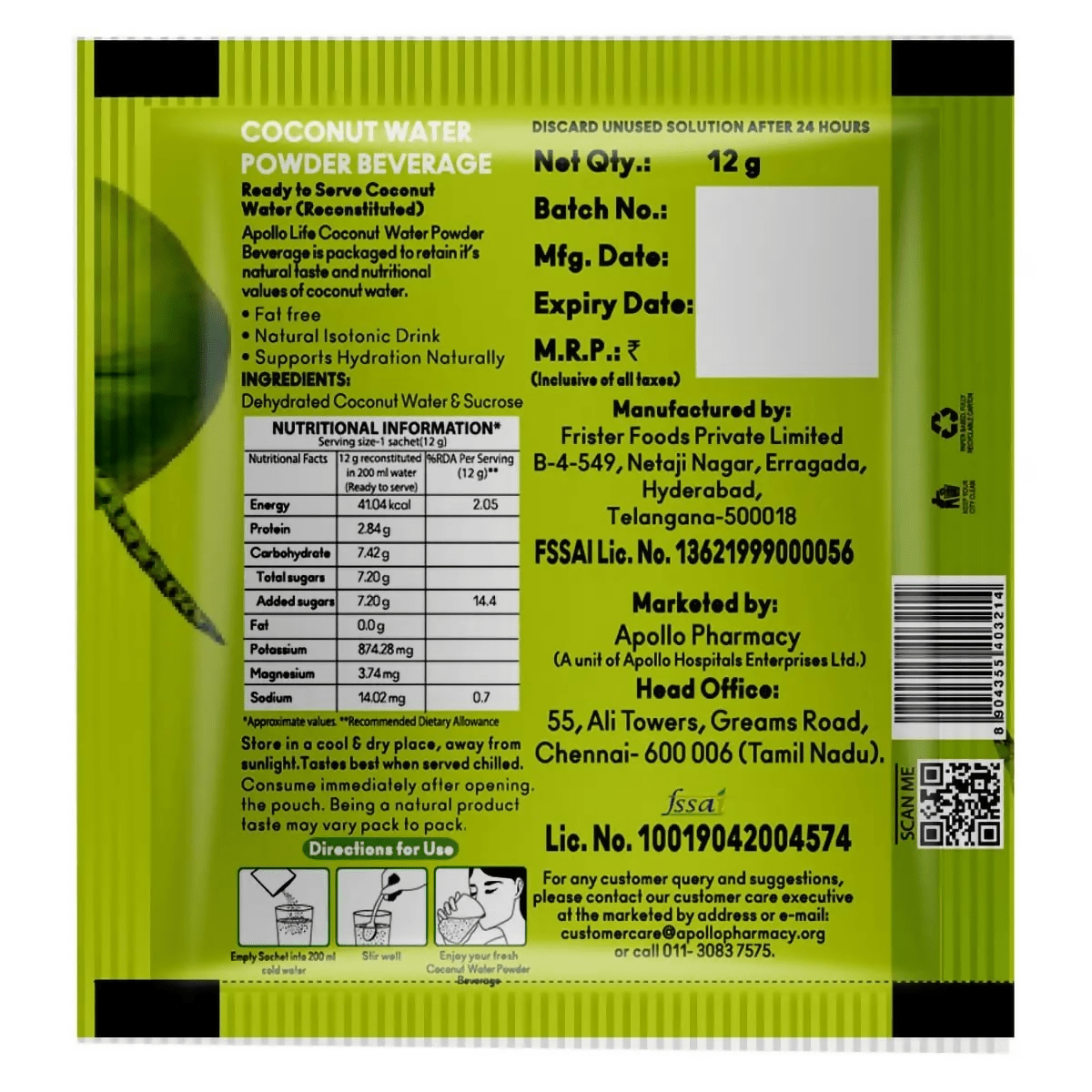 Apollo Life Coconut Water - Sachets - Distacart