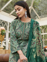 Thumbnail for Jyoti Fashion Women's Green Velvet Digital Print with Resham Thread work Kurta with Trouser & Dupatta - Distacart