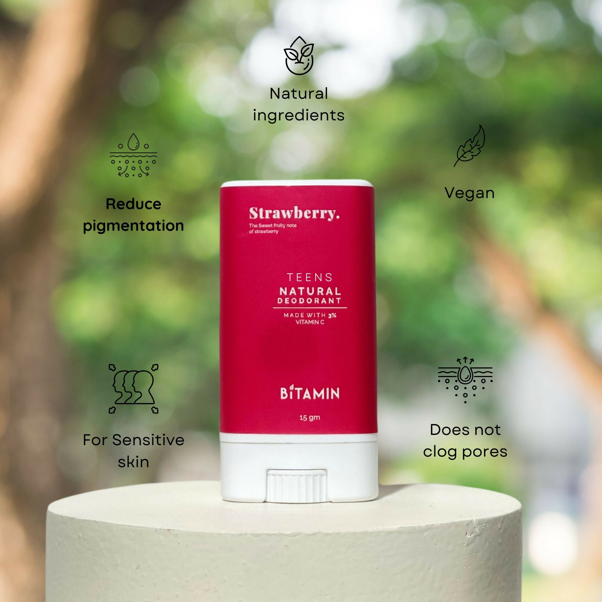 Bitamin Natural Deodorant Strawberry, Cotton Vanilla Teens