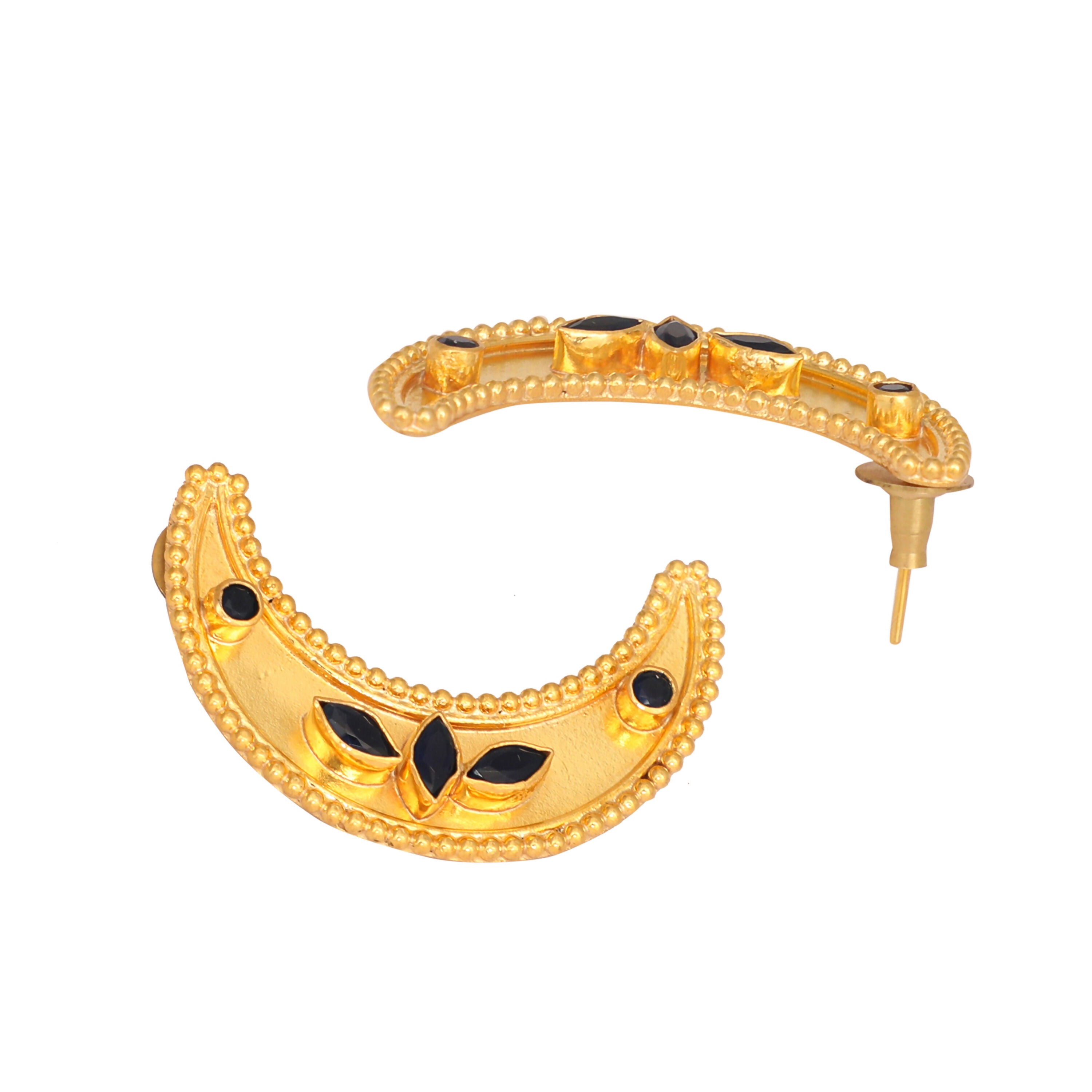Nuyug 22K Gold-Plated Stone Studded Crescent Shaped Stud Earrings