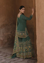 Thumbnail for Anaita Dark-Green Silk Readymade Palazzo Suit with Swarovski Work - Distacart