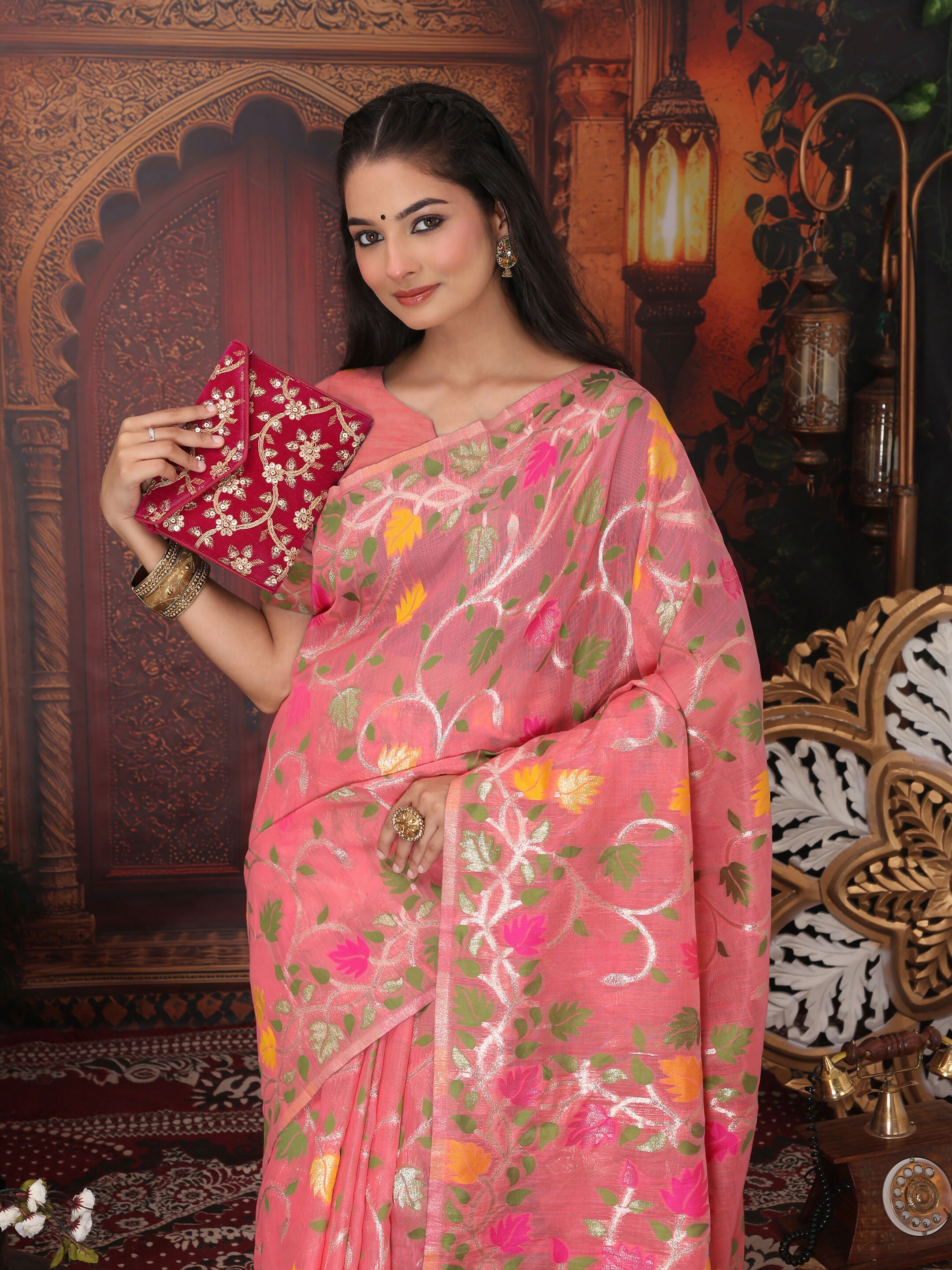 Astita Linen Cotton Pink Saree