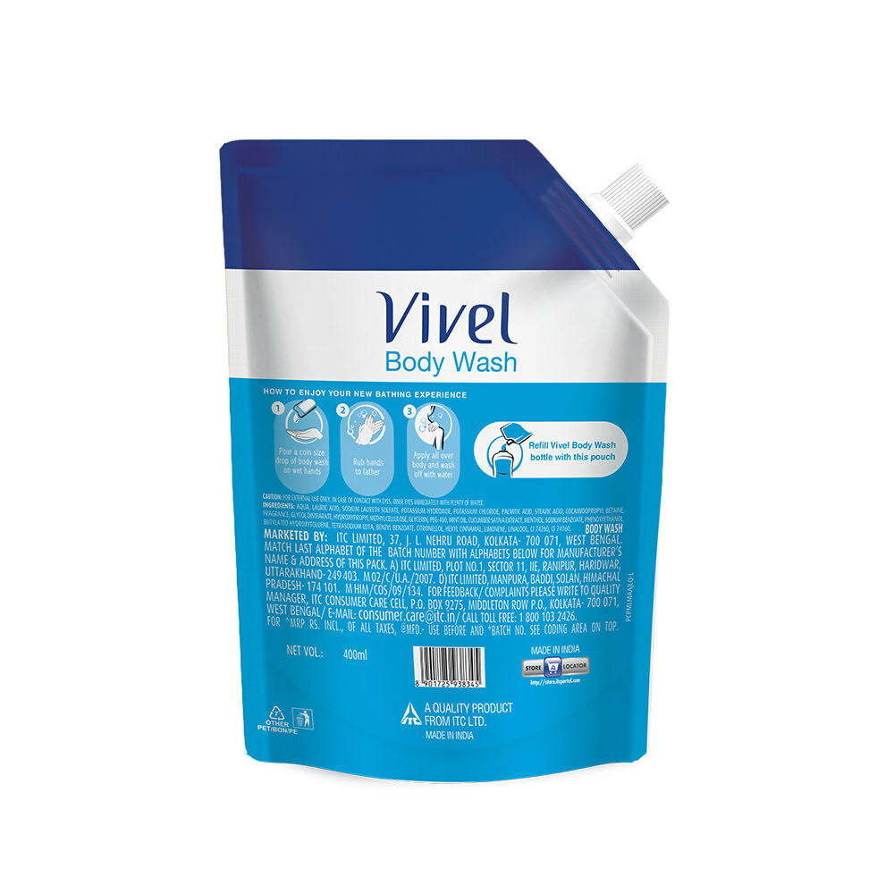 Vivel Cooling Body Wash Mint & Cucumber Moisturizing Shower Gel Supersaver Refill Pouch - Distacart