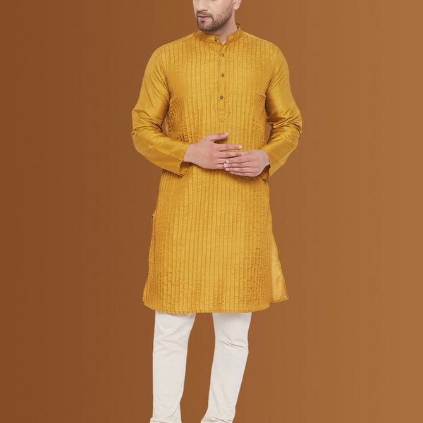Even Apparels Men's Pintuck Fancy Beige Kurta - Distacart