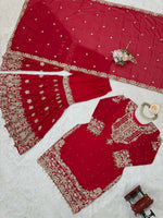 Thumbnail for The52 Women's Beautiful Faux Georgette Fabric Embroidery Work Straight Kurt Sharara and Dupatta Set - Distacart