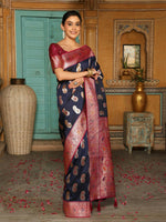 Thumbnail for Astita Navy Blue Silk Saree