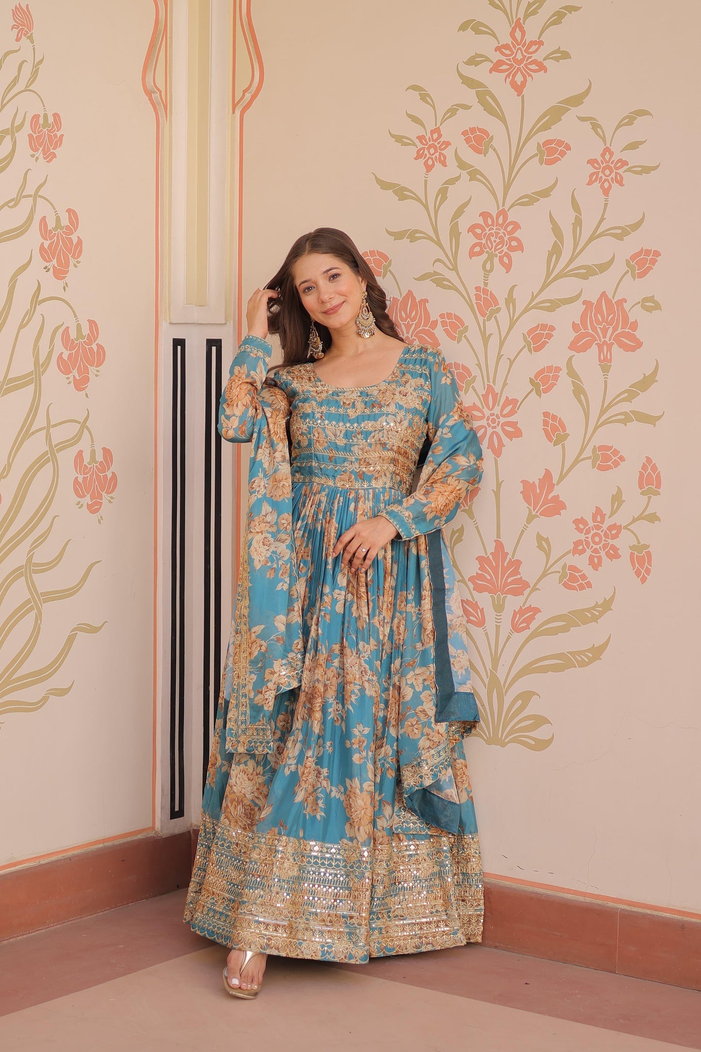 Anaita Blue Silk Readymade Anarkali Suit with Embroidery & Sequence Work - Dista