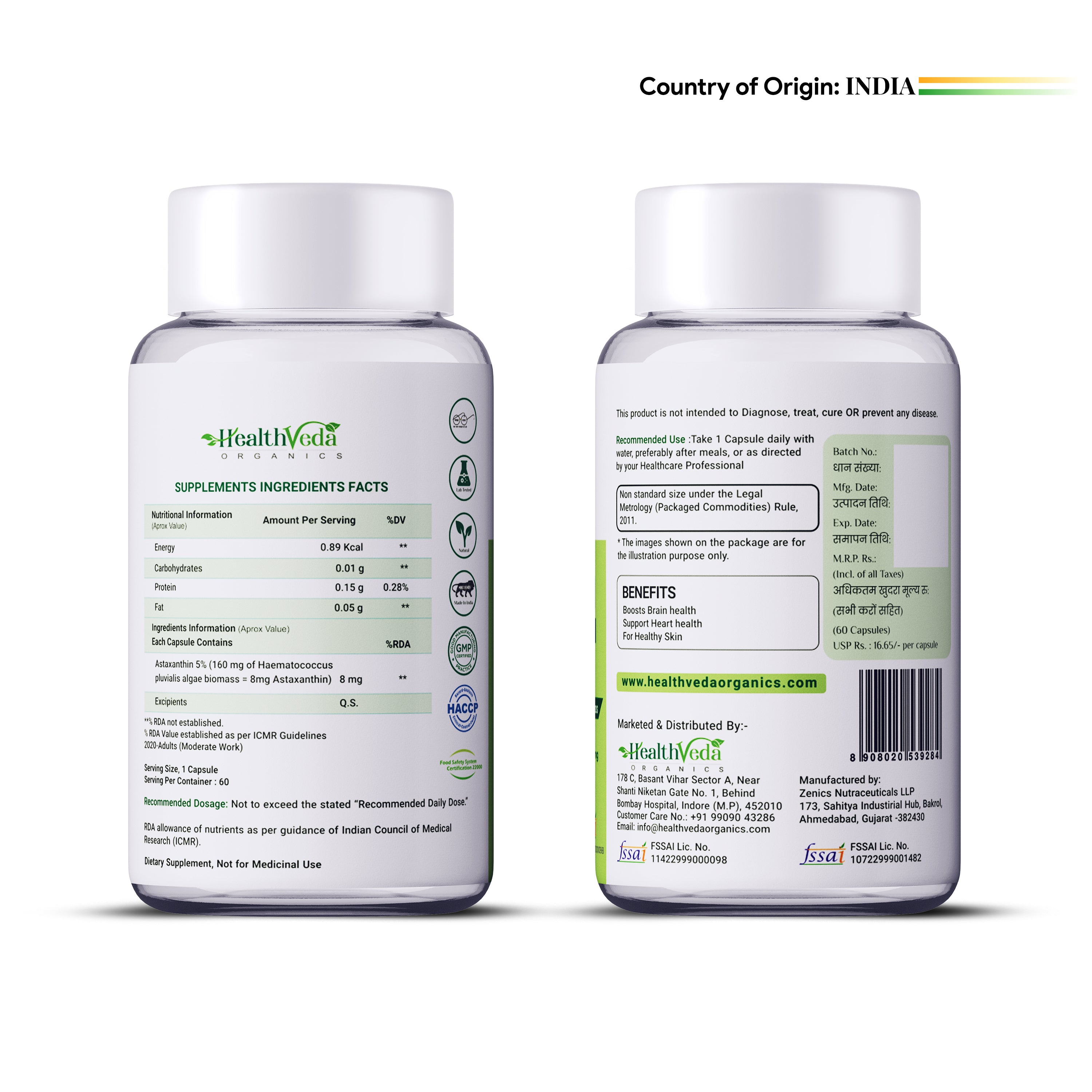 Health Veda Organics Plant Based Astaxanthin 8mg Capsules - Distacart