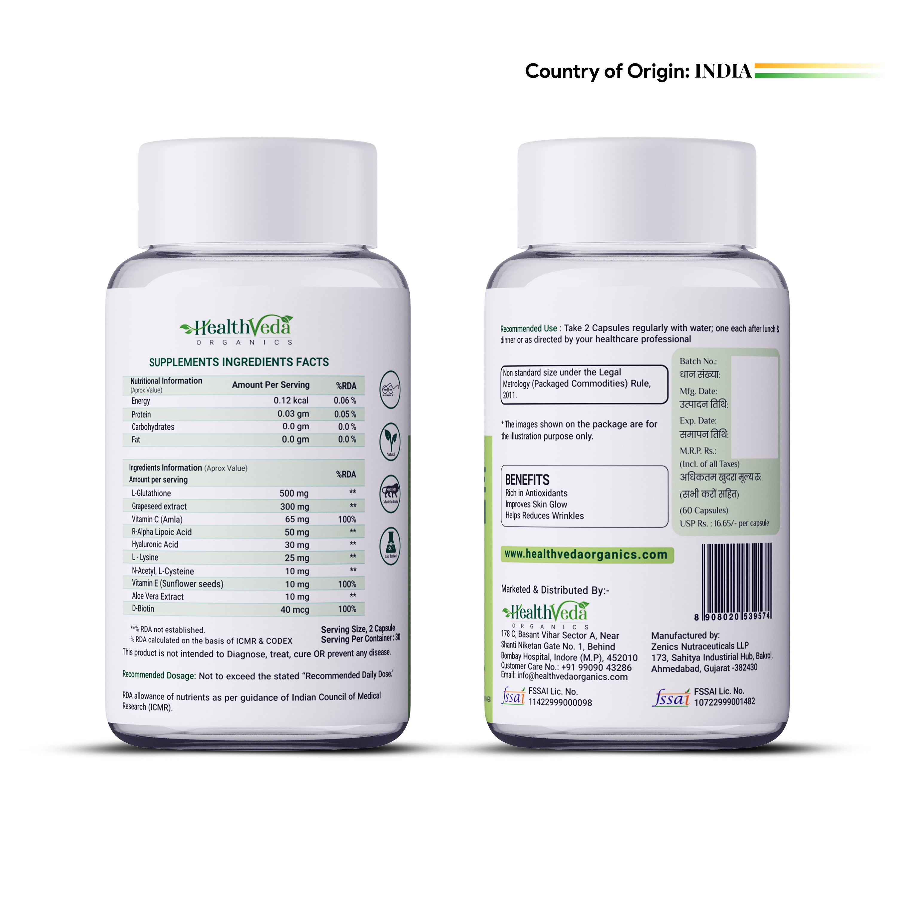 Health Veda Organics L-Glutathione Capsules - Distacart