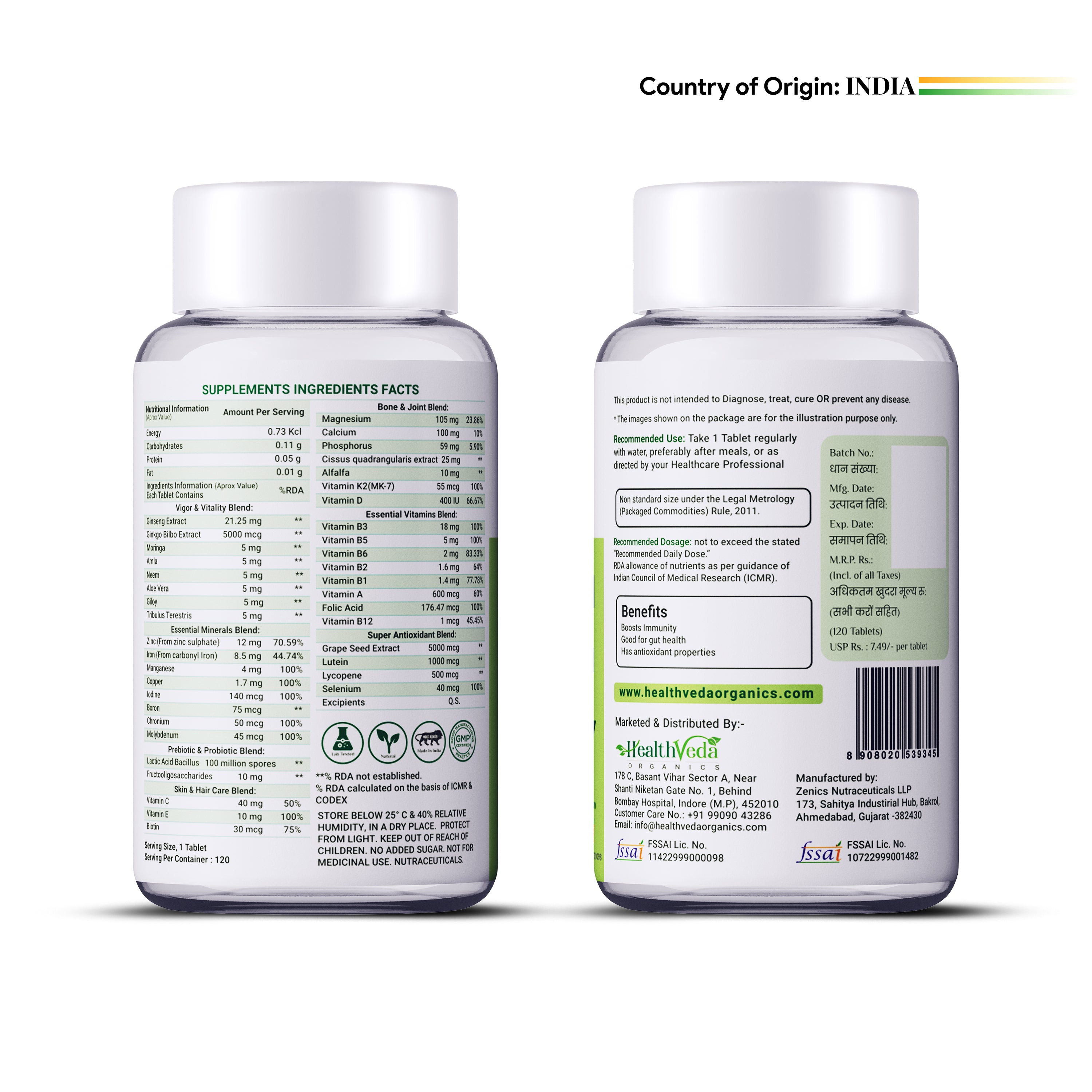 Health Veda Organics Multivitamin Tablets with Probiotics for both Men & Women - Distacart