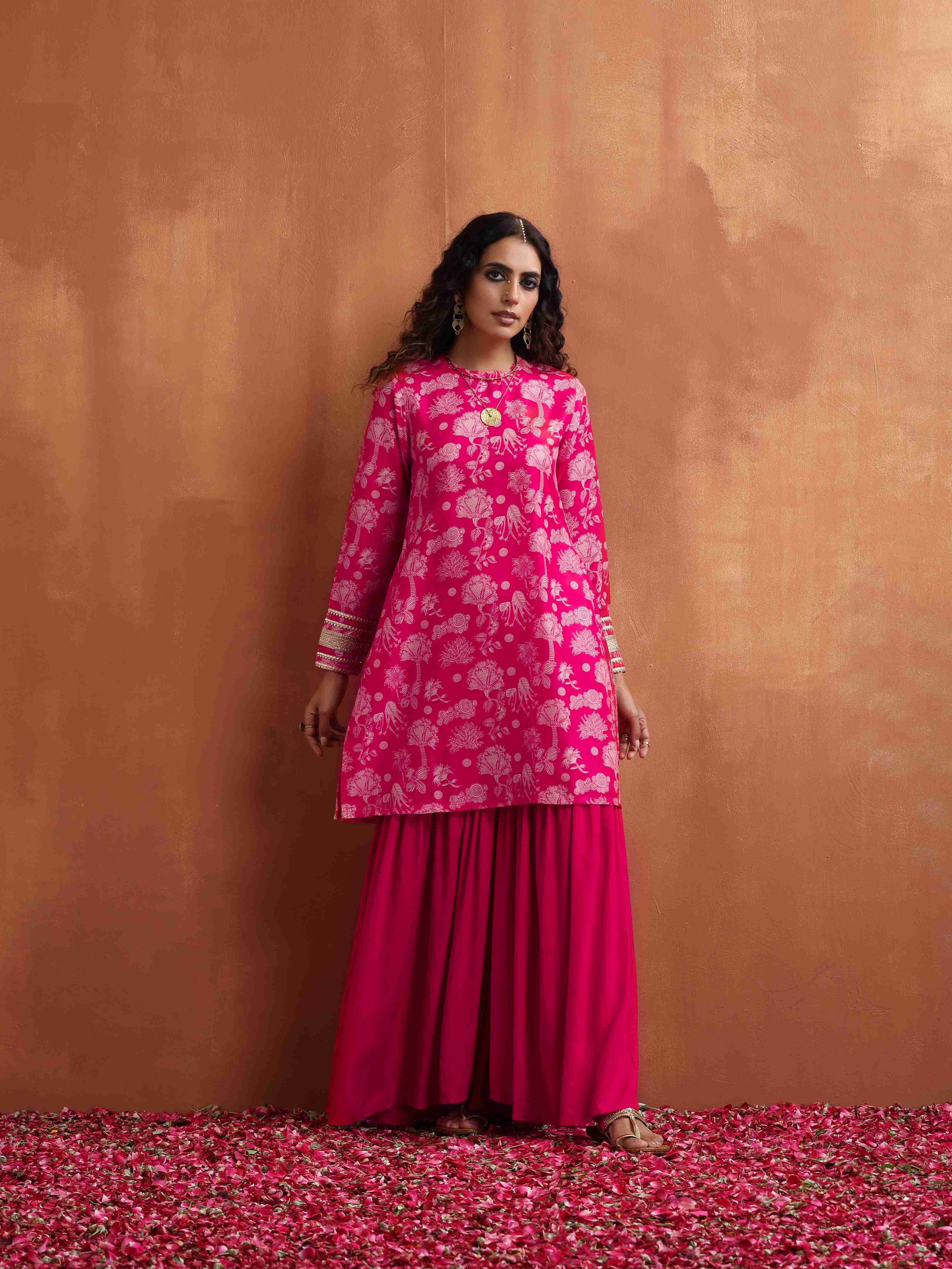 trueBrowns Red Print Sharara Set - Distacart