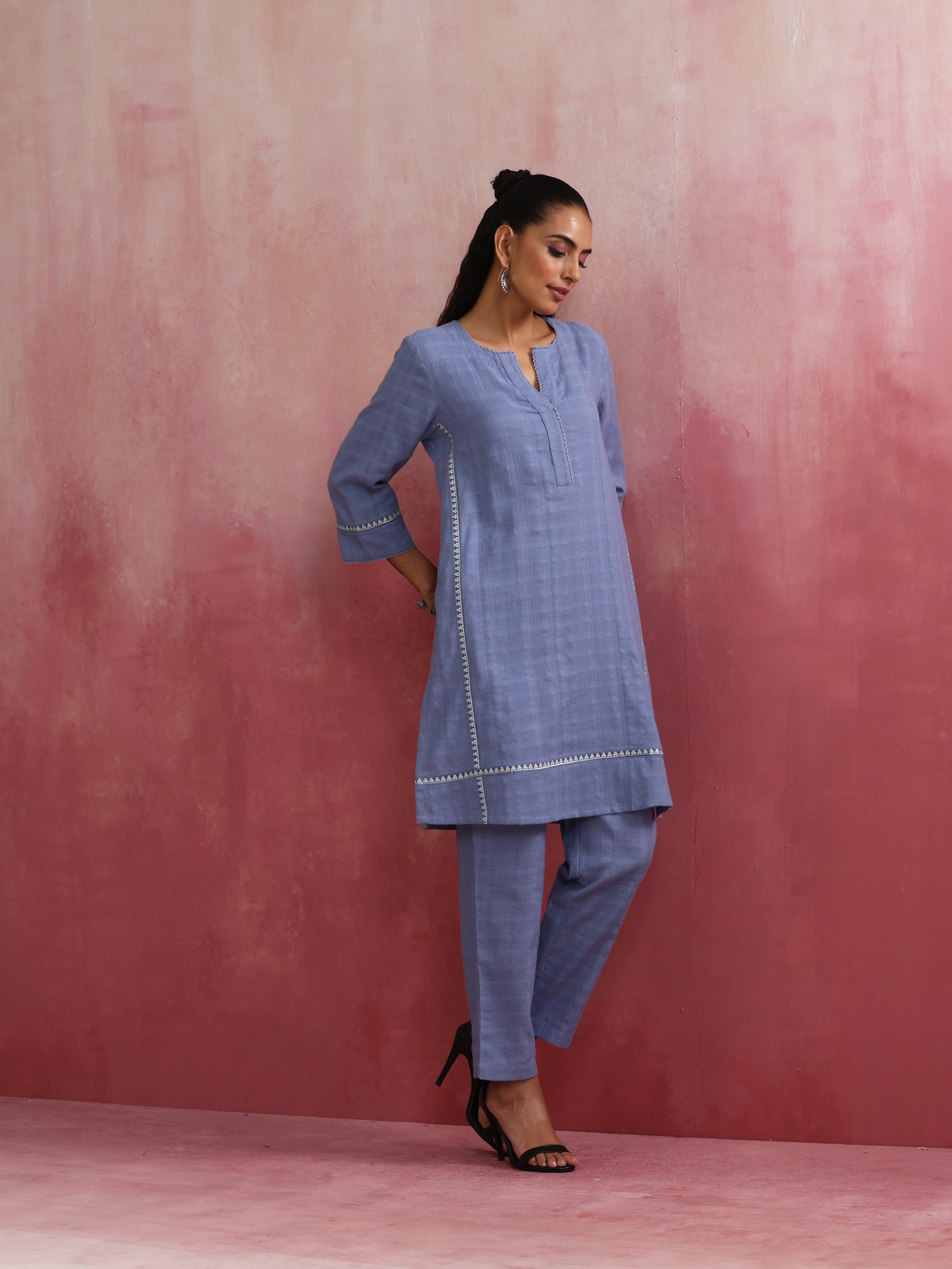 trueBrowns Sky BLue Cotton Kurta Co-ord set - Distacart