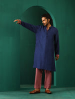 Thumbnail for trueBrowns Men's Blue Silk Long Kurta - Distacart