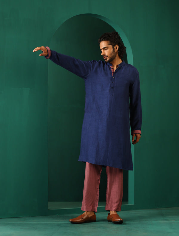 trueBrowns Men's Blue Silk Long Kurta - Distacart