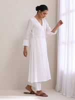 Thumbnail for trueBrowns White Dobby Angrakha Kurta Pant Set - Distacart