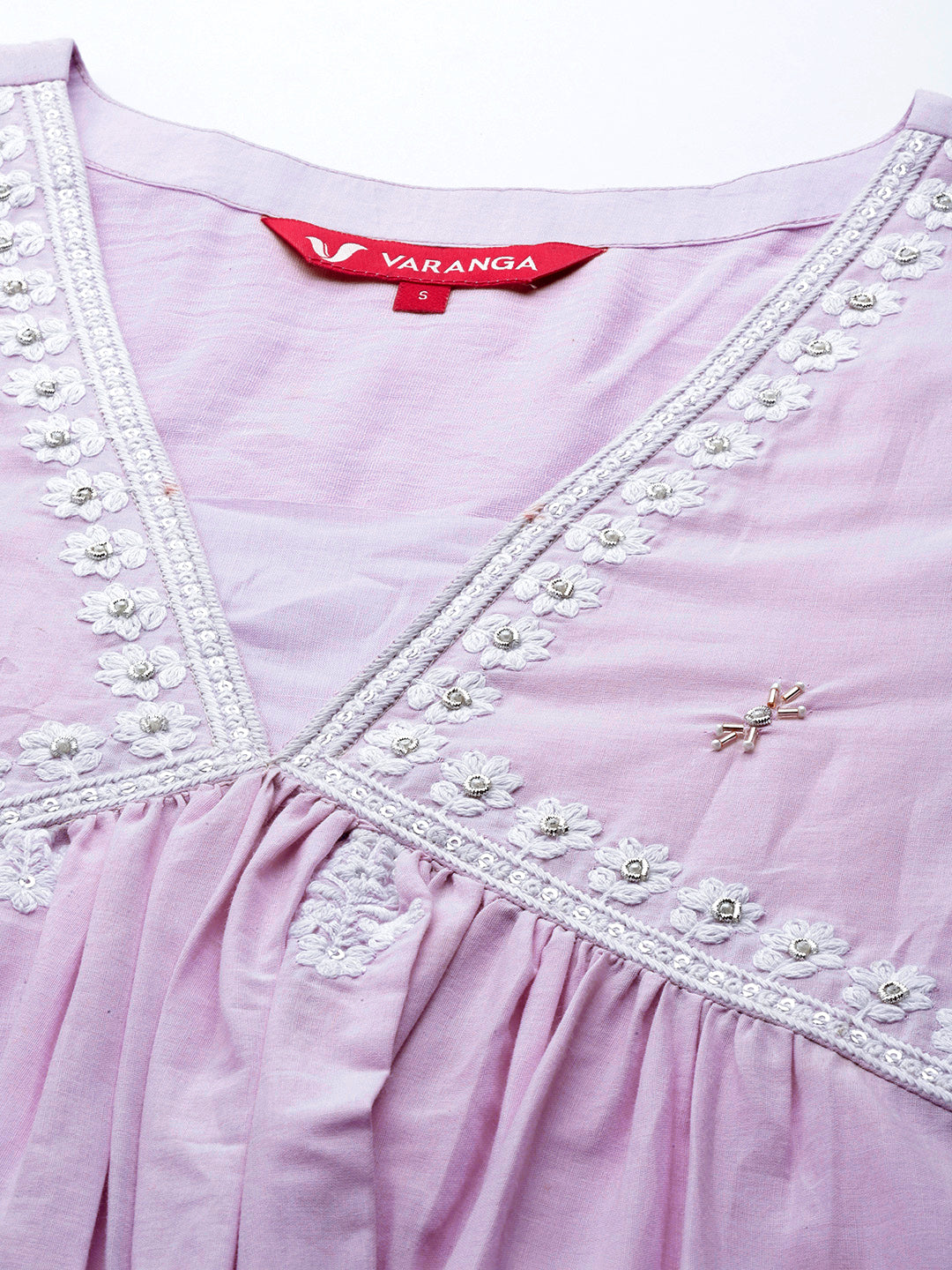 Varanga Women Lavender Embroidered A-Line Empire Kurta Paired With Tonal Bottom And Tonal Embroidered Dupatta - Distacart