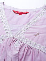 Thumbnail for Varanga Women Lavender Embroidered A-Line Empire Kurta Paired With Tonal Bottom And Tonal Embroidered Dupatta - Distacart