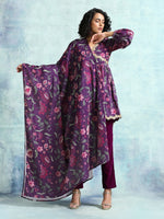 Thumbnail for trueBrowns Wine Printed Velvet Shawl - Distacart