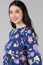 Thumbnail for Ahika Navy Blue Georgette Floral Print Top