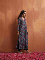 Thumbnail for trueBrowns Black Floral Print A-line Kurta Set