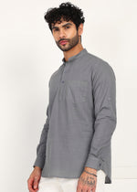 Thumbnail for Fabmade Ash Grey Linen Short Kurta - Distacart