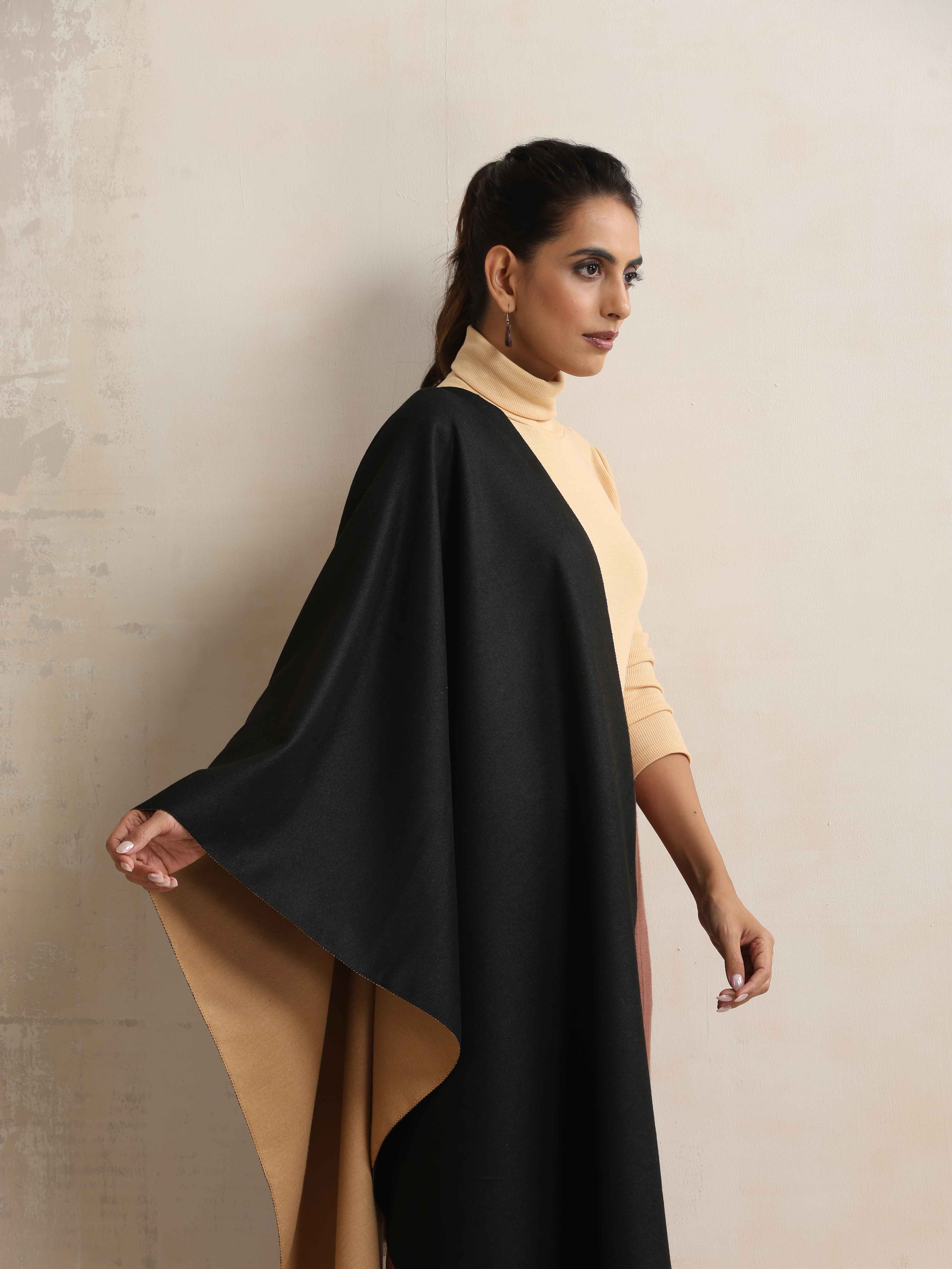 trueBrowns Black Reversible Woollen Stole - Distacart