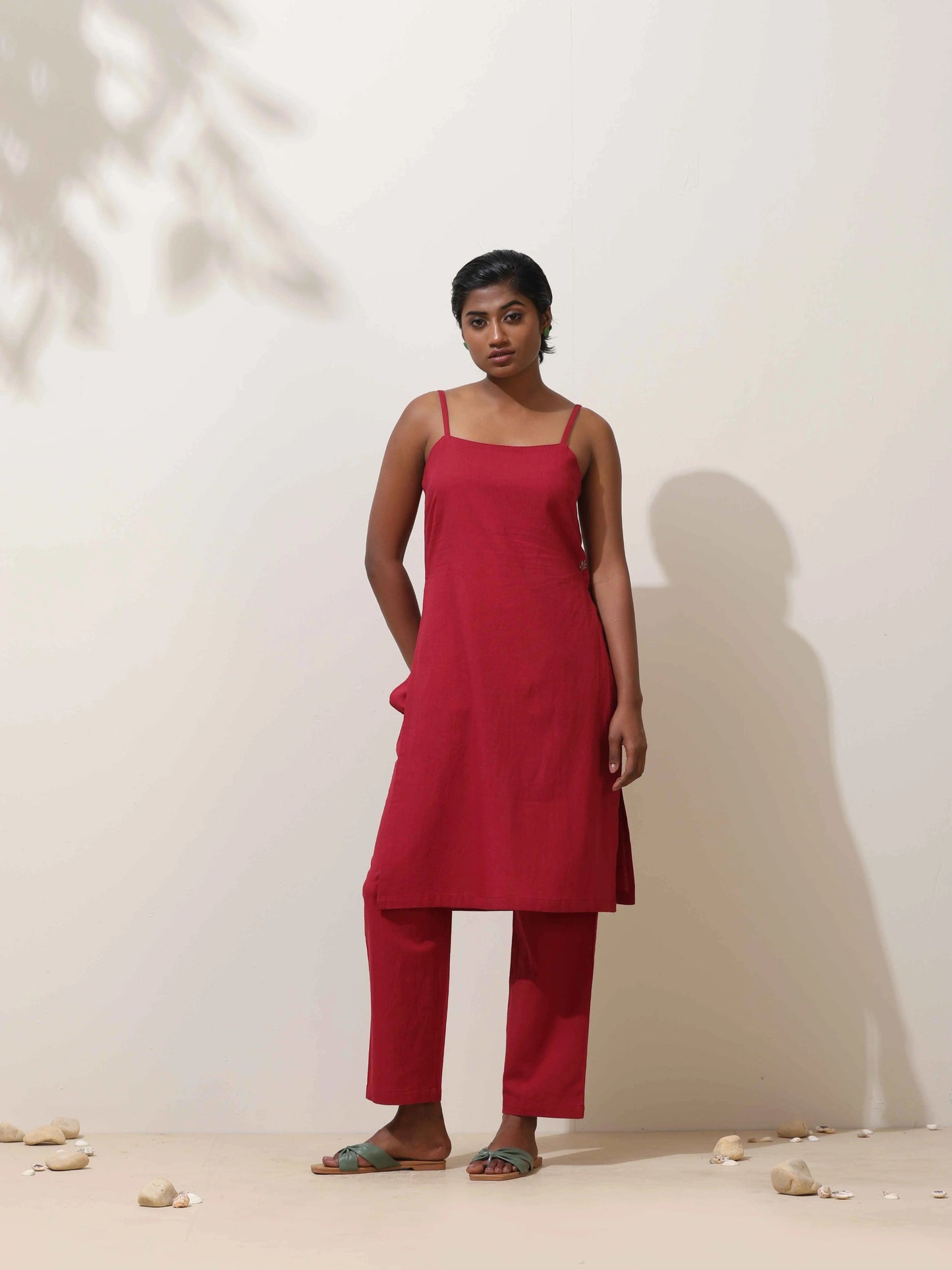 trueBrowns Maroon Cotton Linen Kurta Co-Ord Set - Distacart