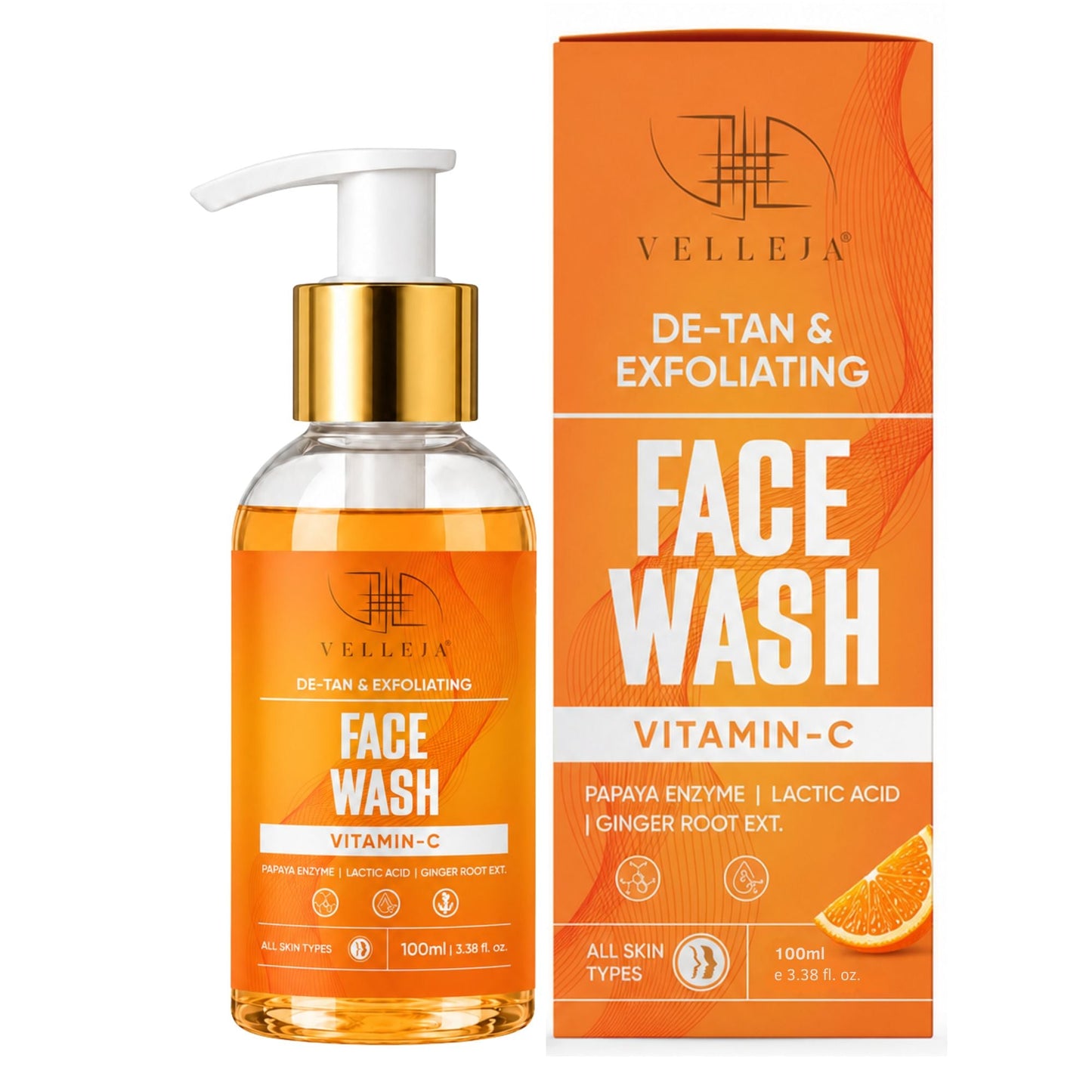 Velleja De-Tan & Exfoliating Face Wash | Vitamin C Tan Removal & Brightening Face Cleanser - Dista