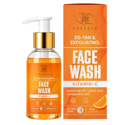 Velleja De-Tan & Exfoliating Face Wash | Vitamin C Tan Removal & Brightening Face Cleanser - Dista