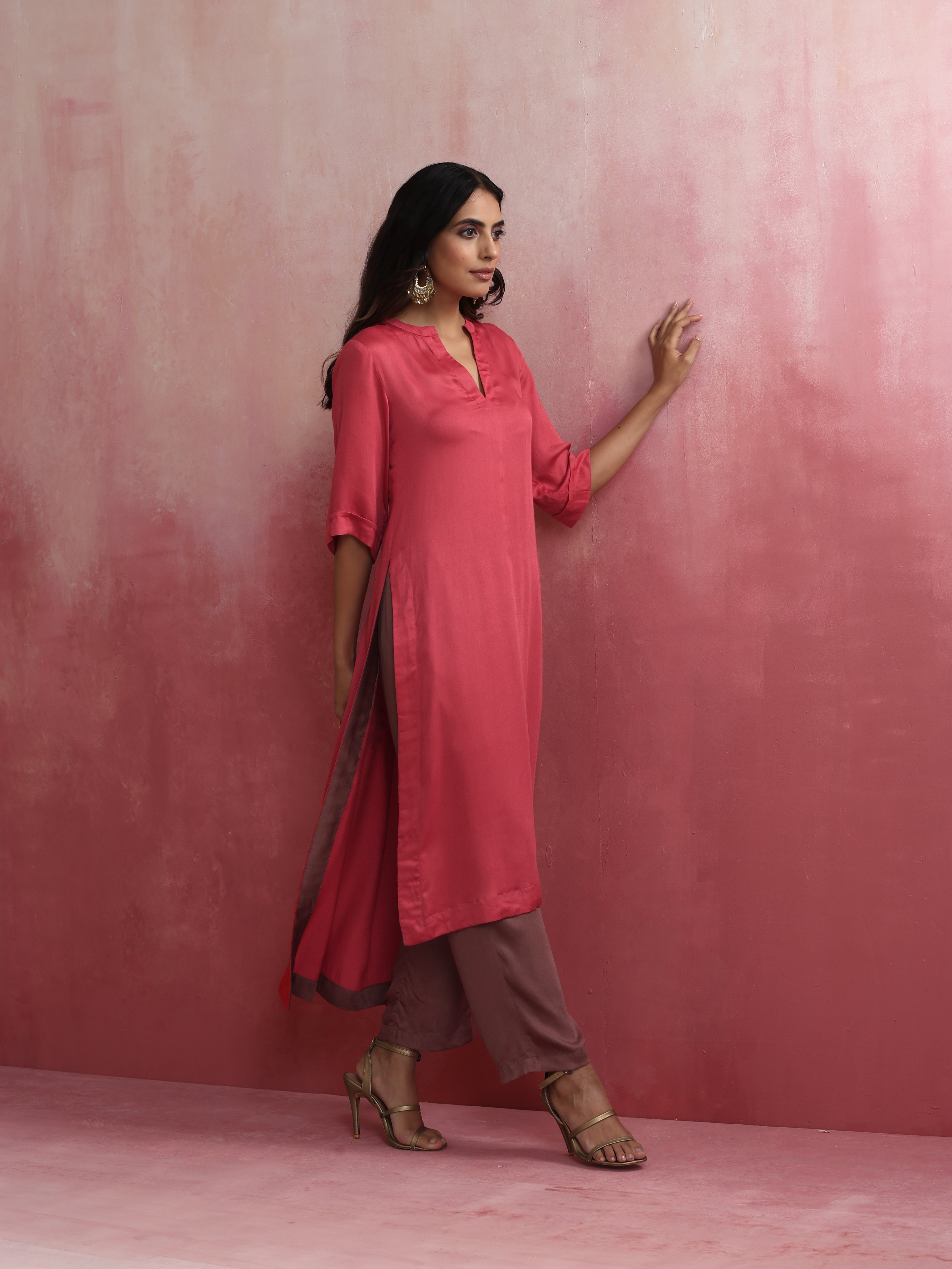 trueBrowns Red Modal Straight Fit Kurta Set - Distacart