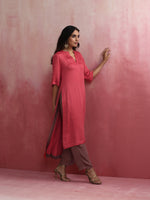Thumbnail for trueBrowns Red Modal Straight Fit Kurta Set - Distacart