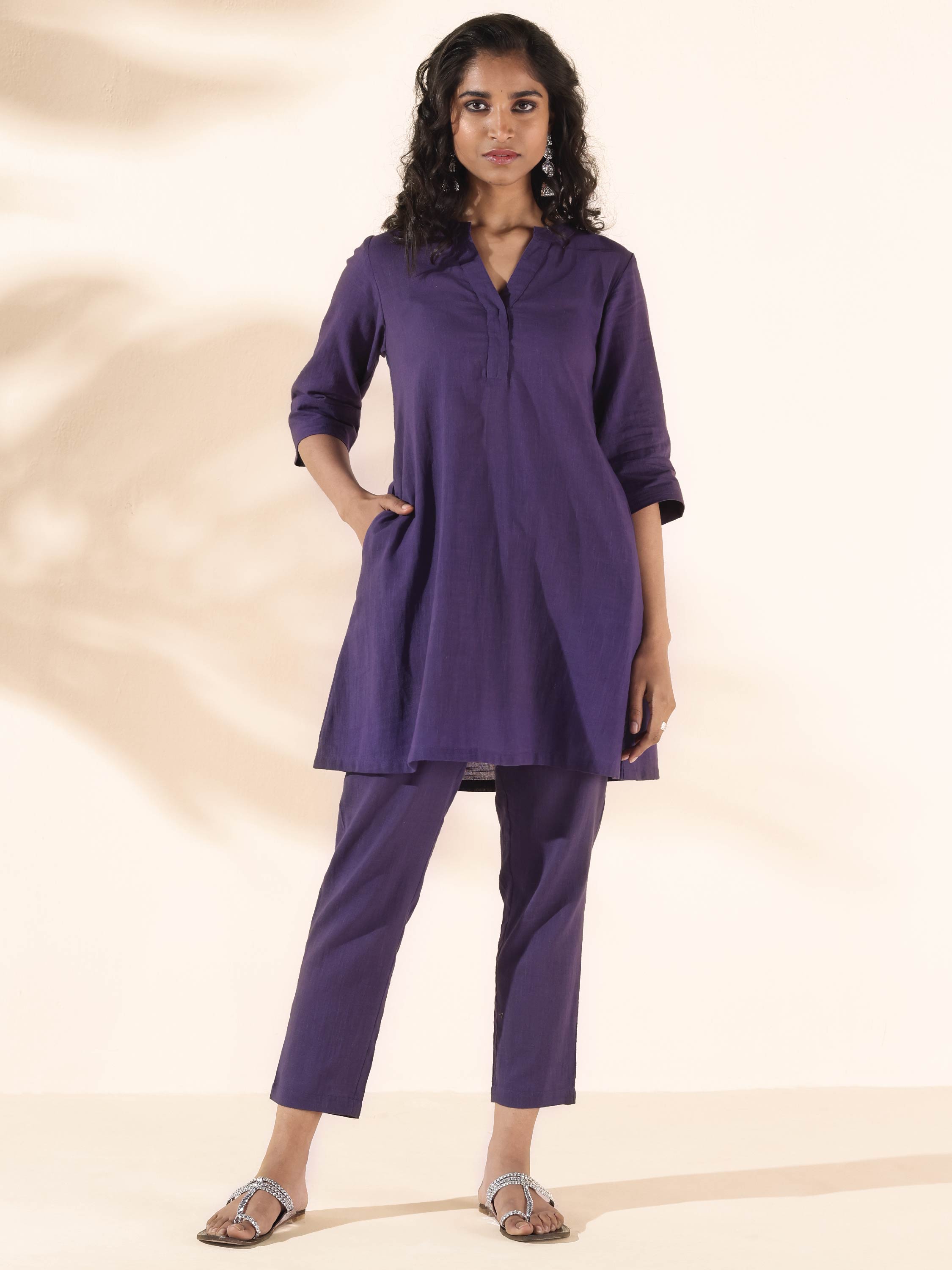 trueBrowns Purple Cotton Relaxed Co-ord Set - Distacart