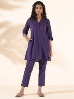 Thumbnail for trueBrowns Purple Cotton Relaxed Co-ord Set - Distacart