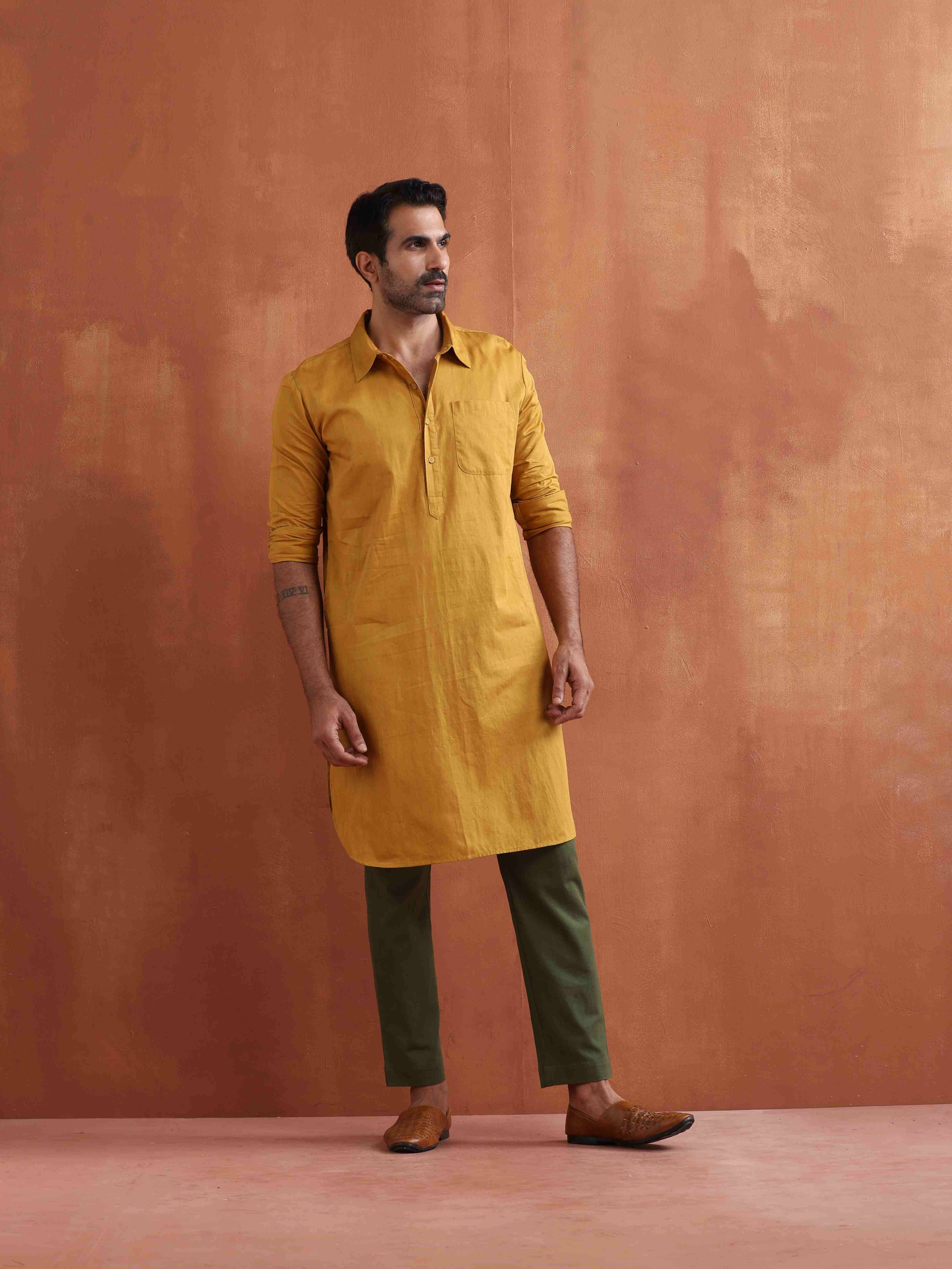trueBrowns Men's Mustard Cotton Kurta - Distacart