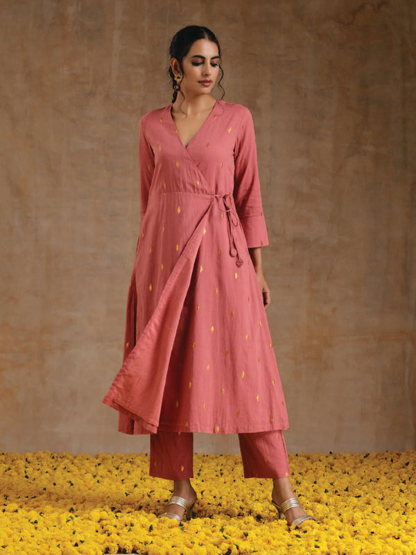 trueBrowns Blush Gold Cotton Angrakha Kurta Set - Distacart