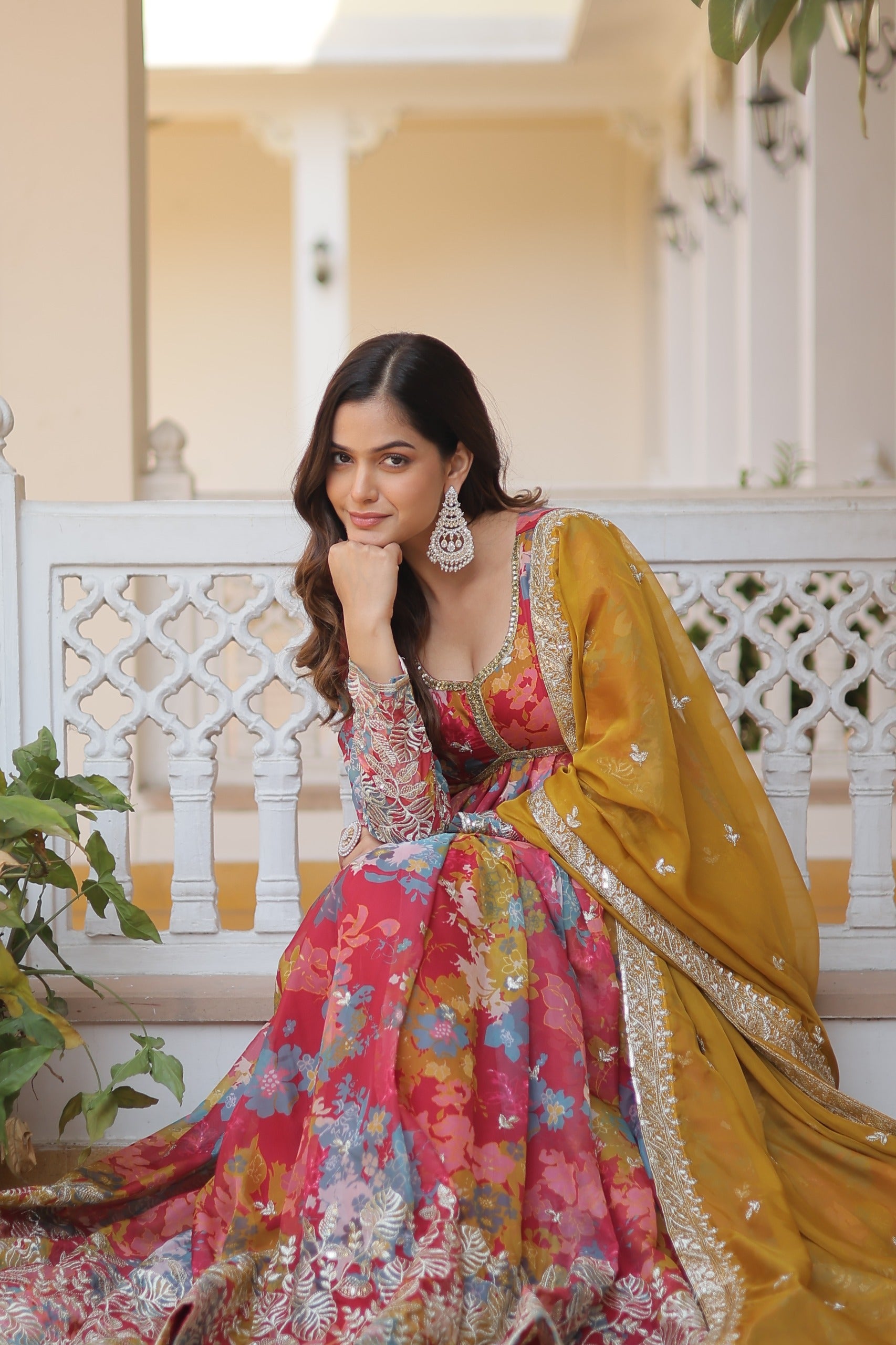 Anaita Peach Silk Readymade Anarkali Suit with Zari & Sequence Work - Dista