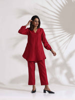 Thumbnail for trueBrowns Maroon Slub Co-ord Set