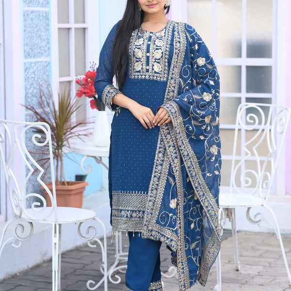 Teeya Creation Blue Color Faux Georgette Silk Heavy Embroidery Work Fully Stitched Salwar Suit - Distacart