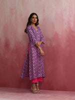 Thumbnail for trueBrowns Purple Muslin Silk Printed Kurta Set - Distacart