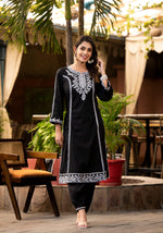 Thumbnail for Varanga Women Ethnic Motif Thread Embroidered A-Line Kurta, Paired With Afghani Bottom & Dupatta - Distacart