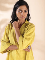 Thumbnail for trueBrowns Lime Cotton Dobby V-Neck Co-ord Set - Distacart
